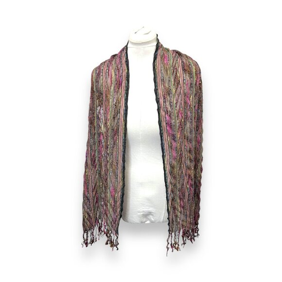 Collection Eighteen Womens Multicolor Woven Scarf Shawl Wrap W Fringe 66" L14" W - Picture 2 of 9